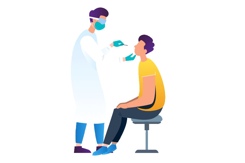 A drawing of a teleconference meeting between a doctor and a patient.